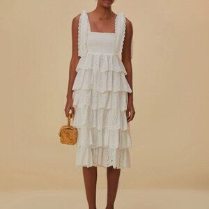 FARM Rio White Eyelet Midi Dress